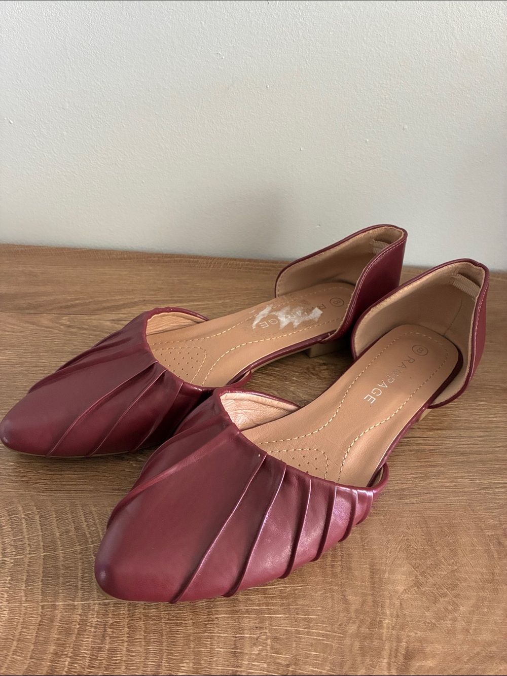 Rampage Burgundy Pleated Pointed Toe D’Orsay Flats Size 8 Wine Red Ballet Shoes
